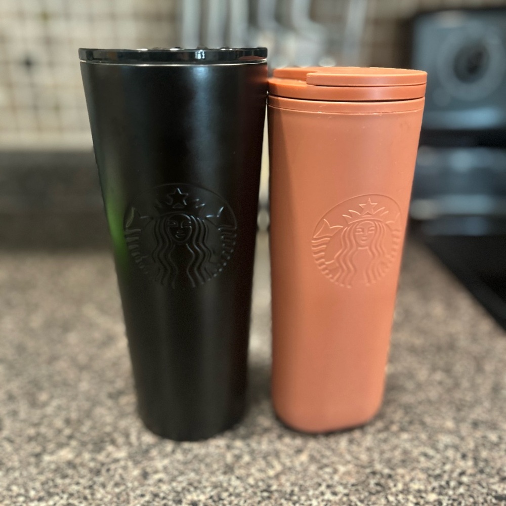 Starbucks Matte Black and Warm Orange Tumblers